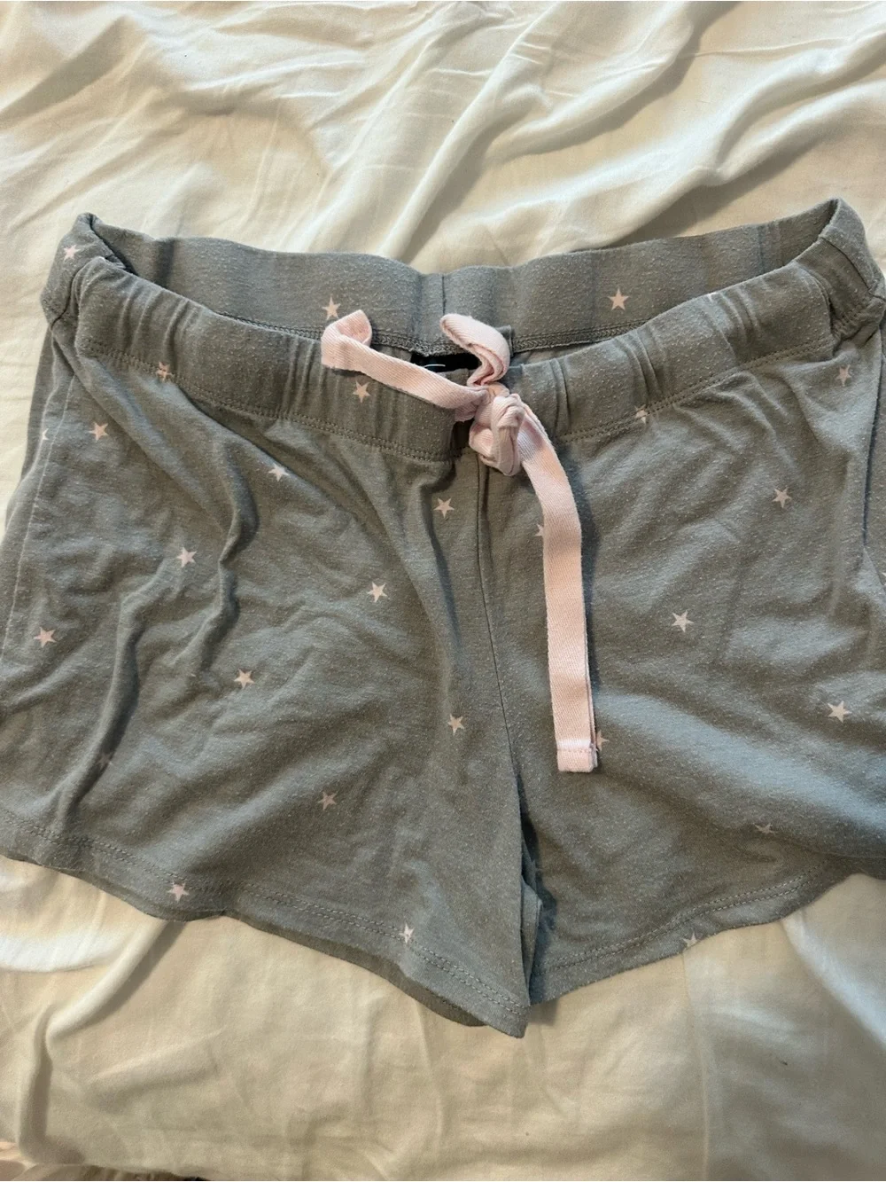 Felina Gray Sleep Shorts with Pink Star Print and Pink Tie